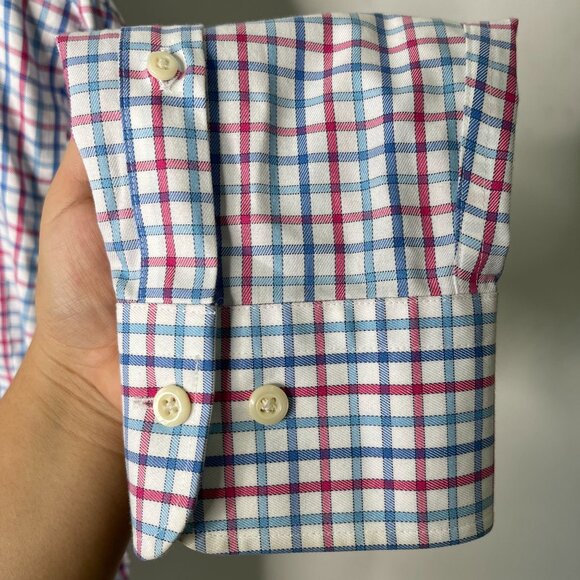 Petter Millar Men's Pink Blue Nono Luxe Easycare Plaid 100% Cotton Shirt Size L - Picture 4 of 9